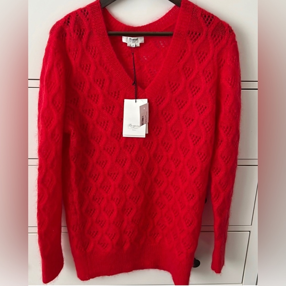 Bonpoint V-Neck Mohair Knit Pullover Red Sweater Size XL